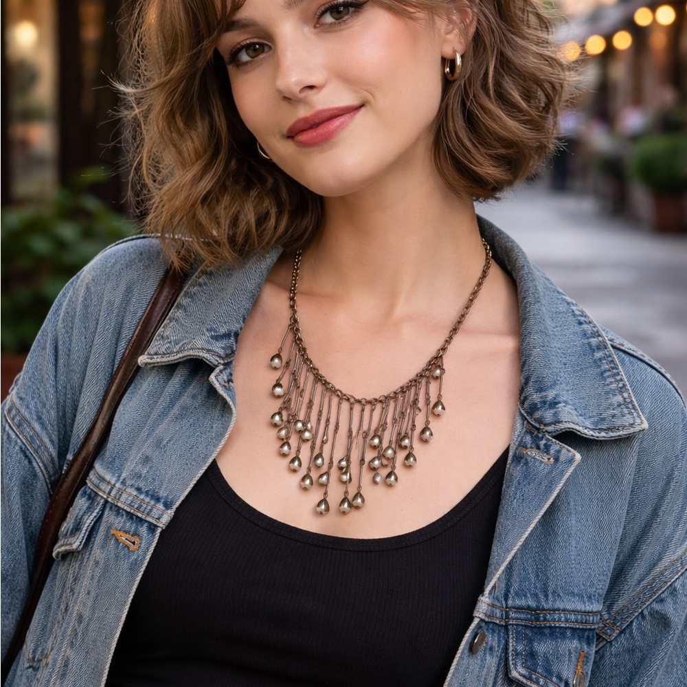 Plunder Antique Gold Teardrop Fringe Necklace